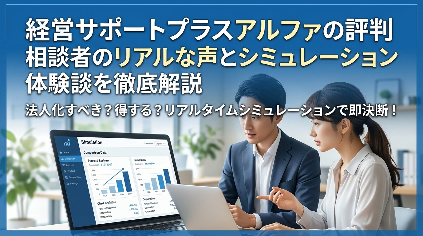 経営サポートプラスアルファ評判・口コミ紹介ページのトップ画像｜法人化シミュレーション結果を確認するフリーランス